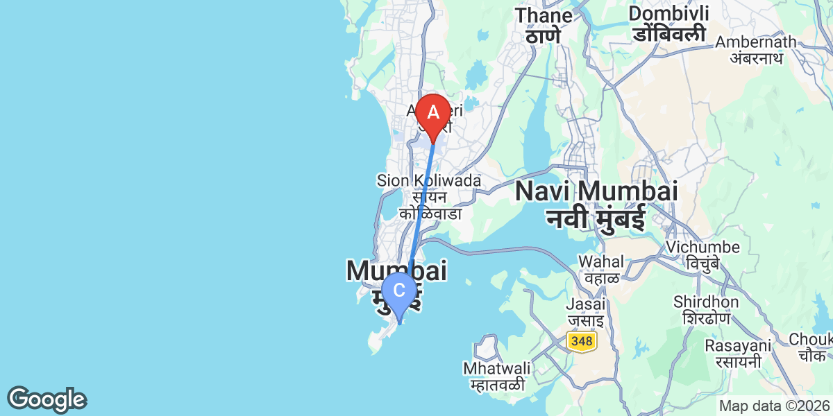Transit map — Mumbai airport to city center
