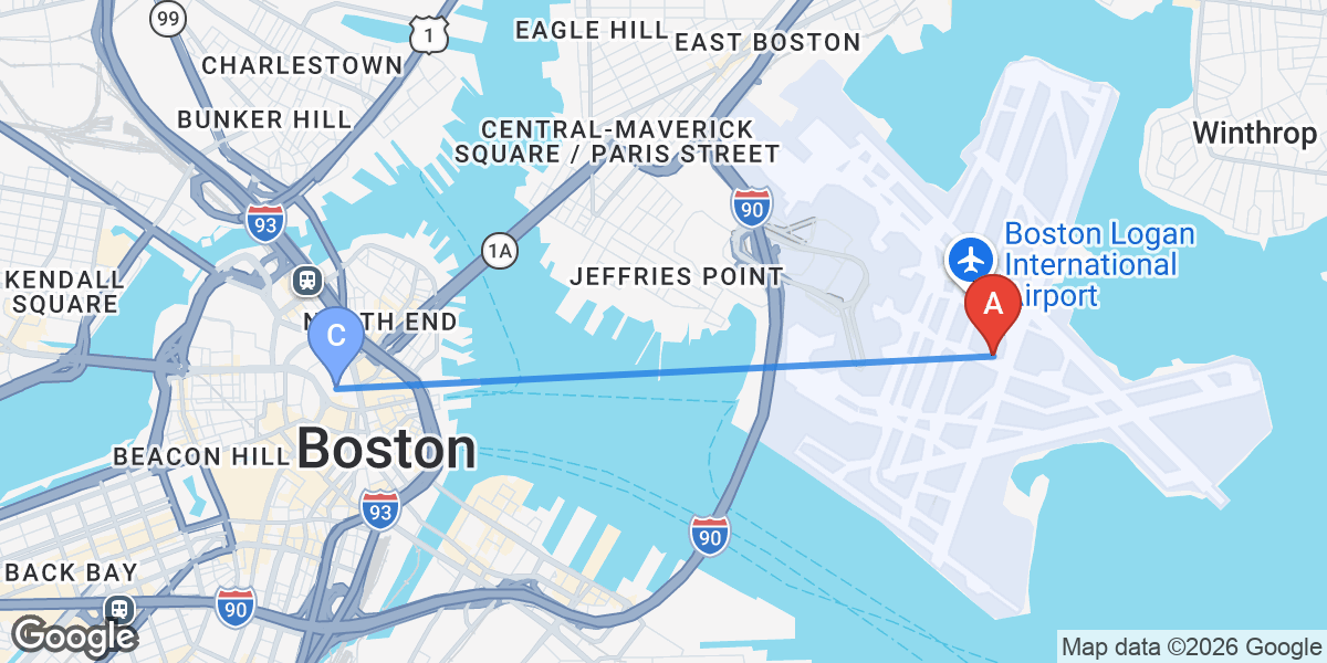Transit map — Boston airport to city center