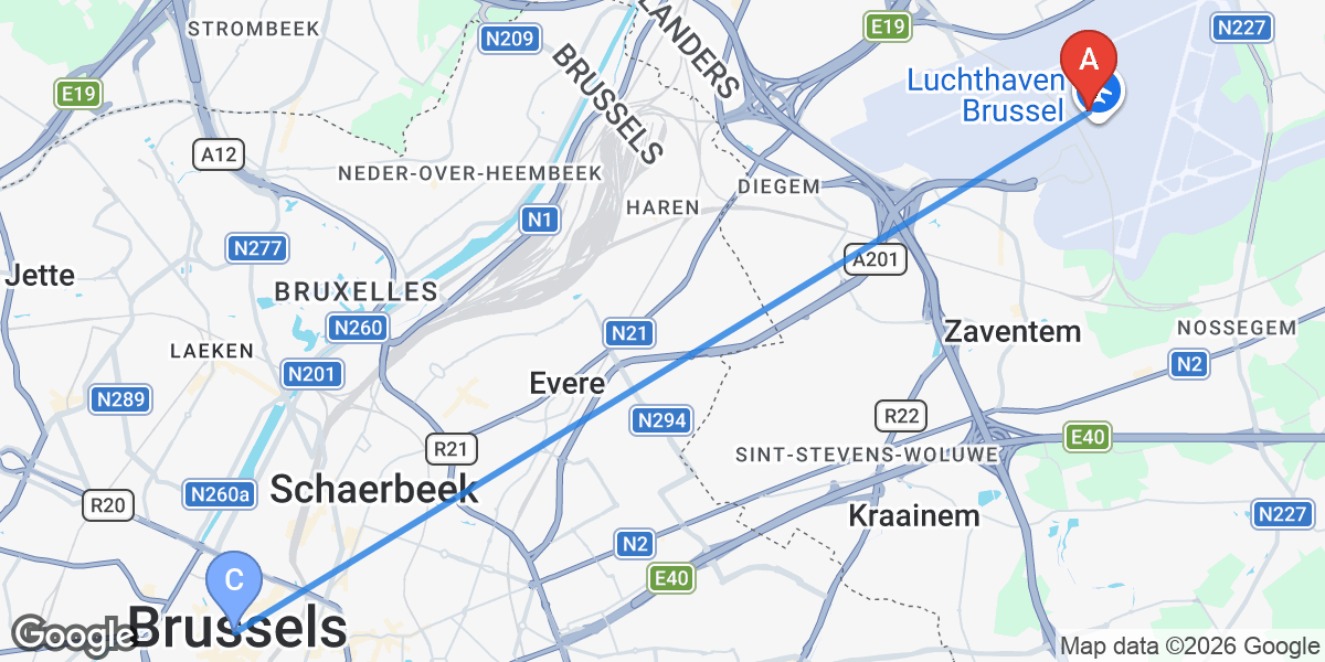 Transit map — Zaventem airport to city center