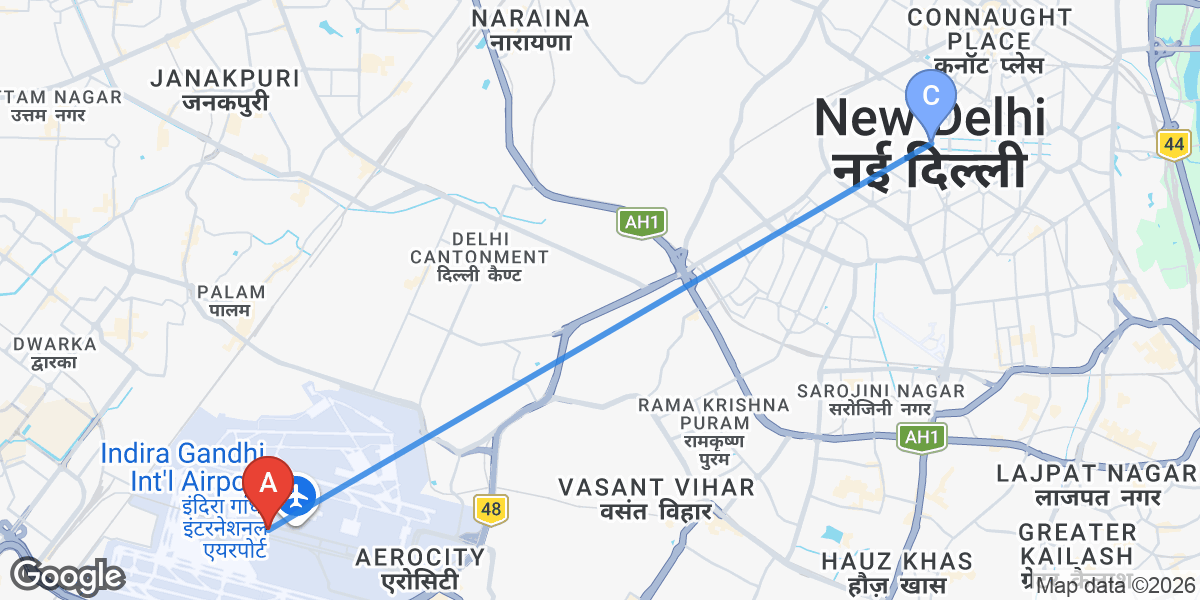 Transit map — New Delhi airport to city center