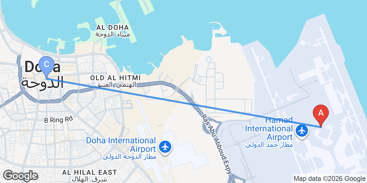 Transit map — Doha airport to city center