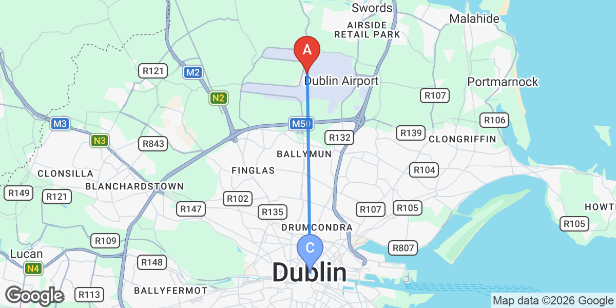 Transit map — Dublin airport to city center