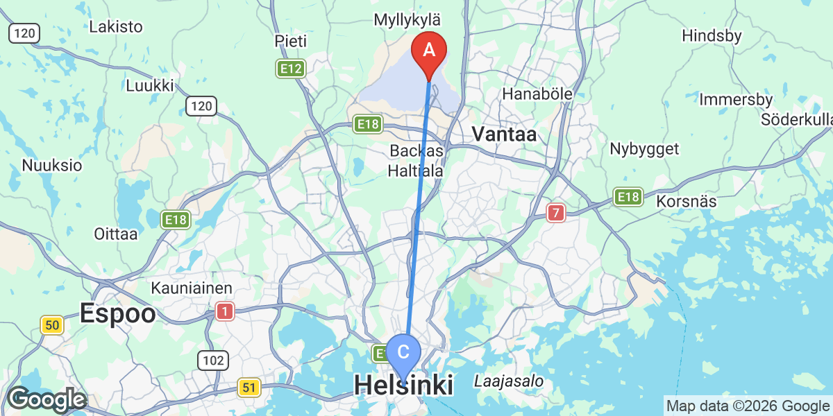 Transit map — Helsinki (Vantaa) airport to city center