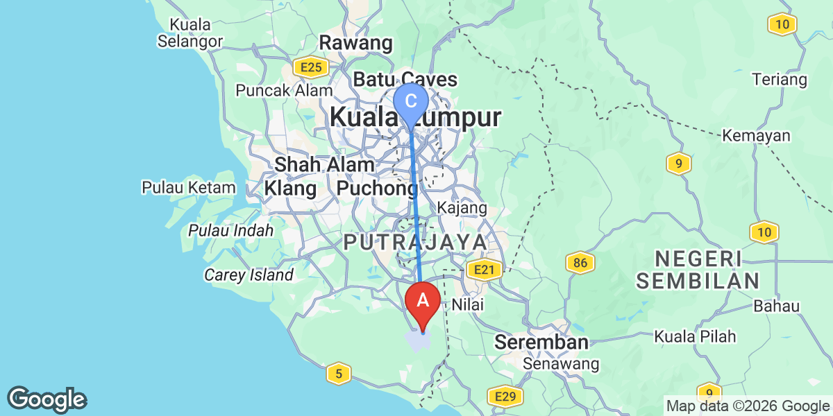 Transit map — Sepang airport to city center