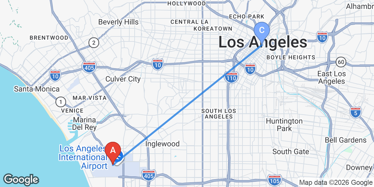 Transit map — Los Angeles airport to city center