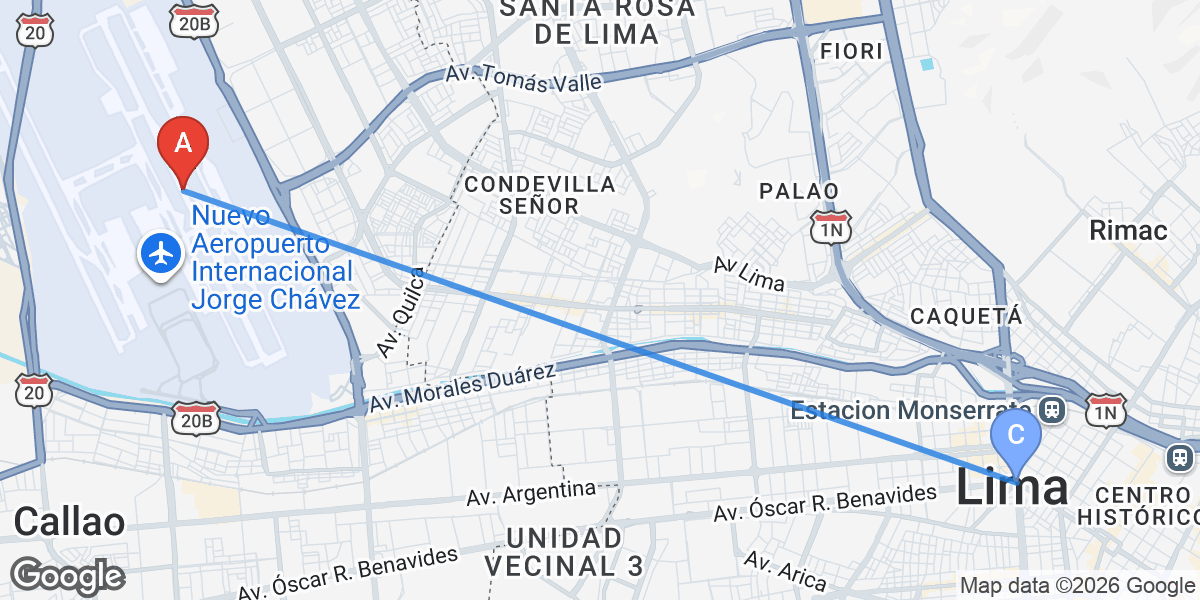 Transit map — Lima airport to city center