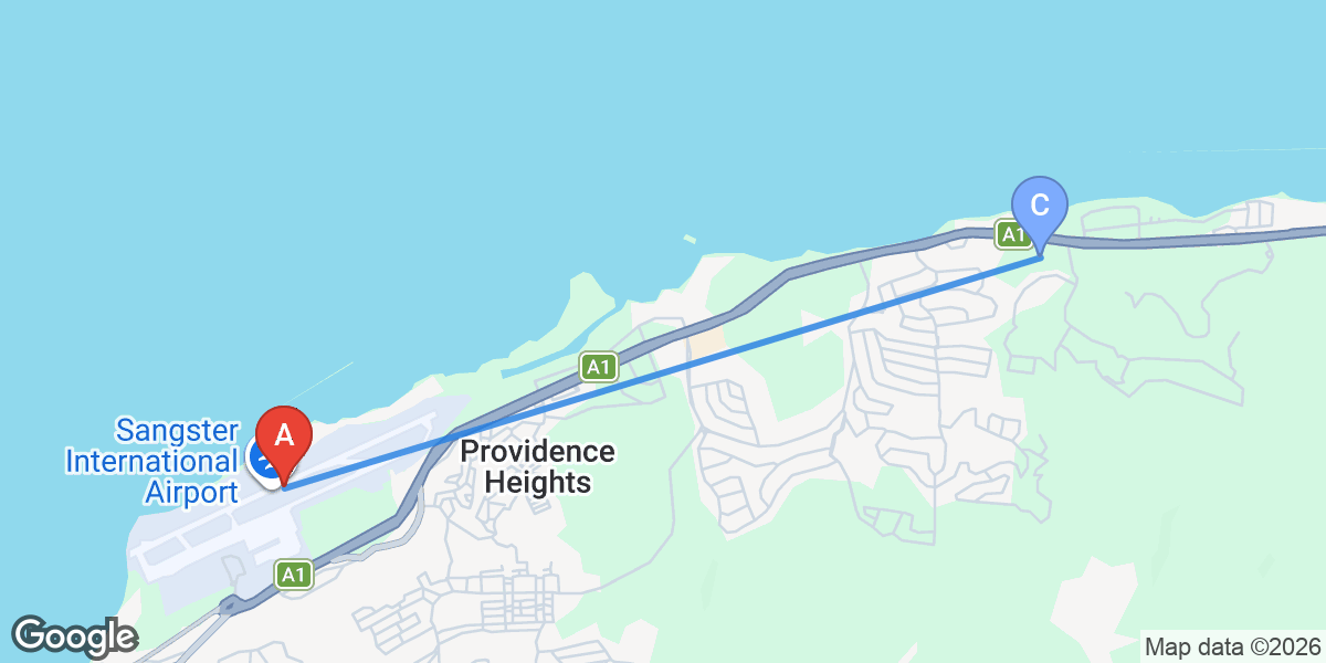 Transit map — Montego Bay airport to city center