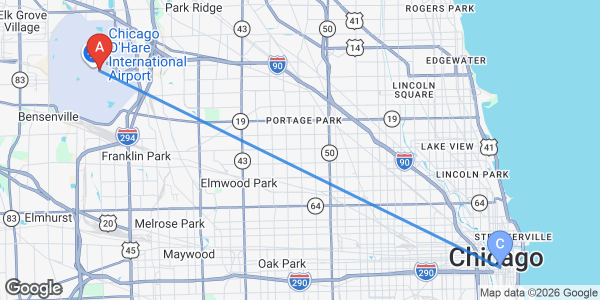 Transit map — Chicago airport to city center